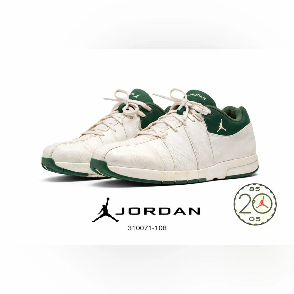 Air Jordan Team 2005 White Green Leather Sneakers Mens Size 11 310071-108